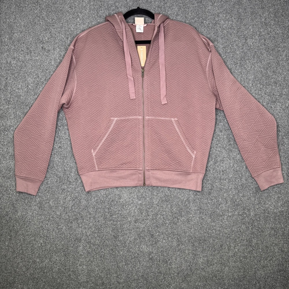 ThirdLove Quilted Full Zip Hoodie Jacket Mauve Pink Diamond Stitch Womens LG